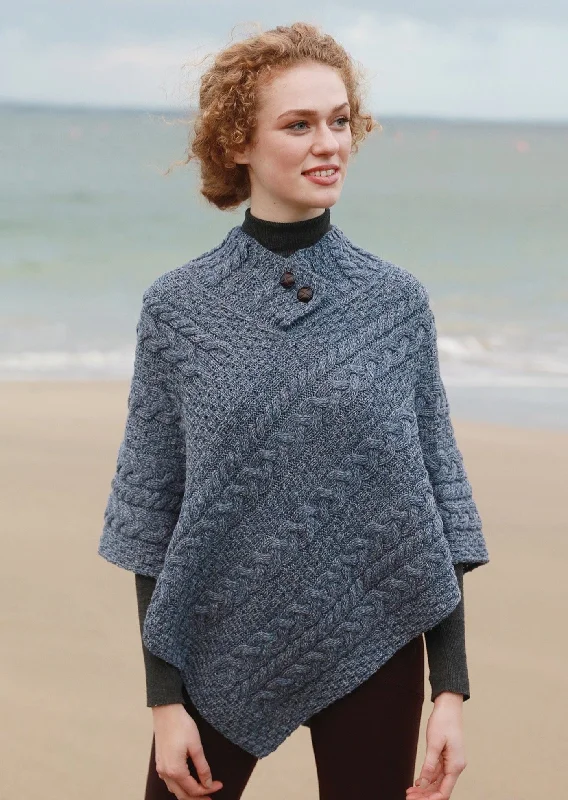 Women's Reversible Cloak-Aran Poncho | Denim