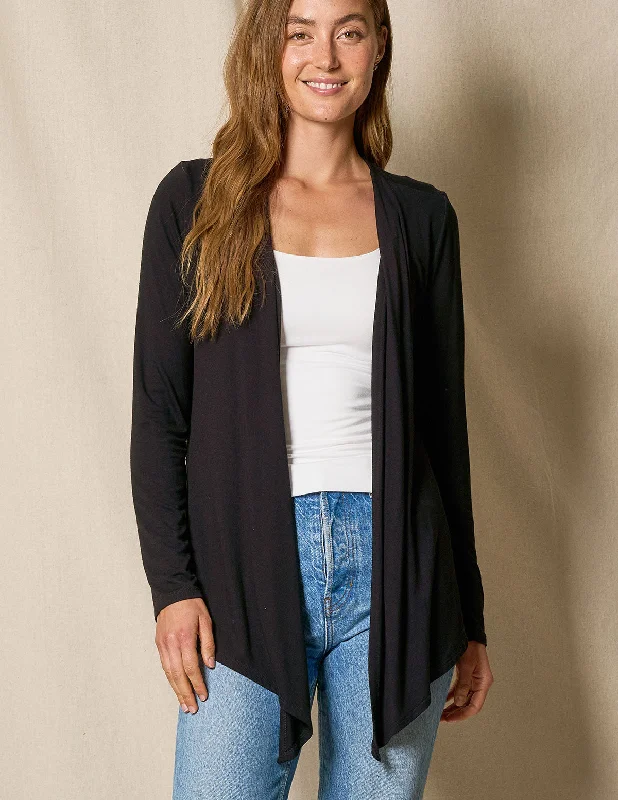 Kimono for Ultimate Boho Style-Bamboo Open Front Jacket - Black