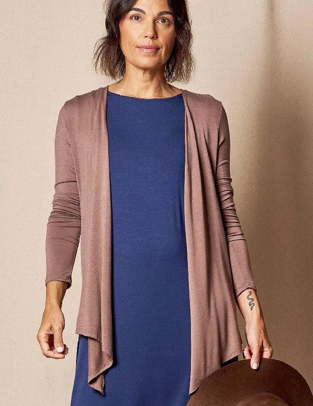 Kimono for Stunning Fashion Statements-Bamboo Open Front Jacket - Mocha