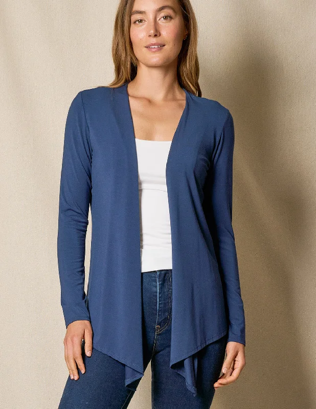Kimono with Mix of Prints-Bamboo Open Front Jacket - Navy