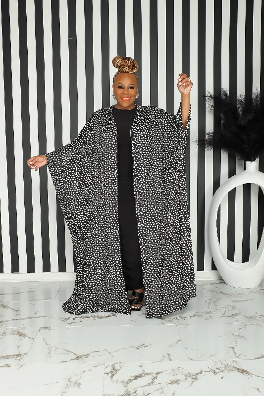Kimono for Lazy Days at Home-Black and White Duster