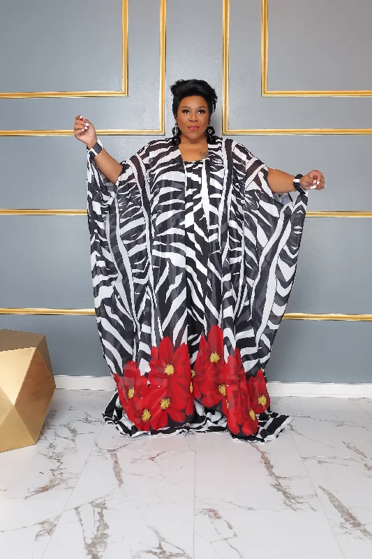 Kimono for Spring Fling-Black & White Print Chiffon Duster