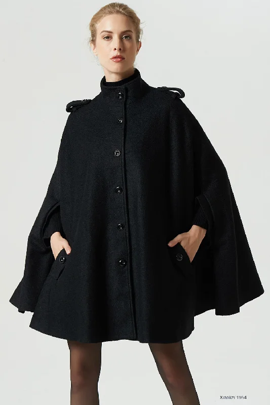 Women's Classic Wool Cloak-black wool cape plus size cape for women 1954#