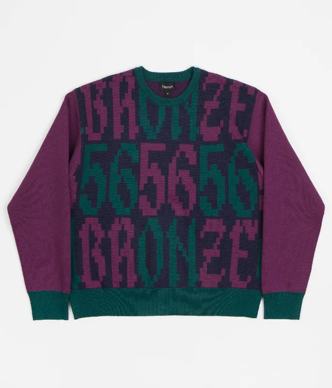 Women's Jackets for Warm Spring Days-Bronze 56K Old E Crewneck Sweatshirt - Purple / Teal