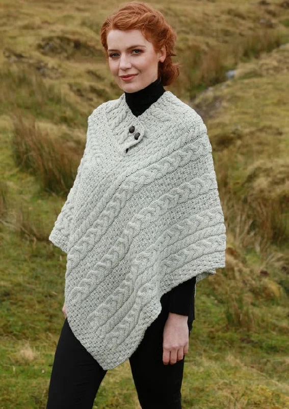 Women's Classic Cloak with Hood-Aran Poncho | Oatmeal