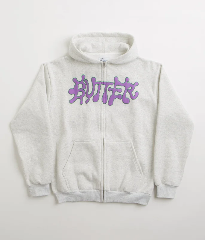 Women's Jackets for Outdoor Enthusiasts-Butter Goods Ink Zip-Thru Hoodie - Ash