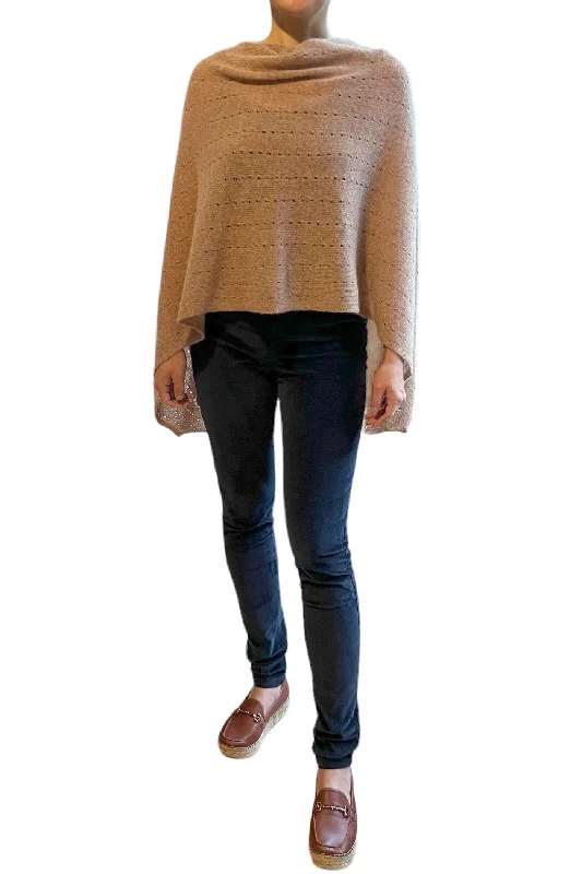 Women's Cloak with Zipper-Camel cashmere poncho Multiway
