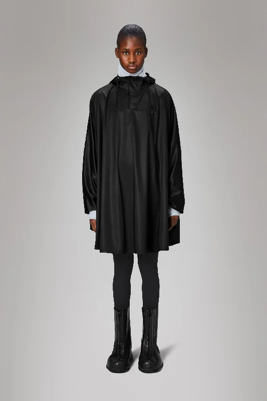 Women's Cloak with Faux Fur Trim-Cape - Black Grain
