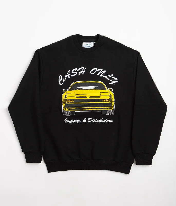 Women's Jackets with Cozy Layering Options-Cash Only Car Embroidered Crewneck Sweatshirt - Black Women's Jackets with Cozy Layering Options-Cash Only Car Embroidered Crewneck Sweatshirt - Black