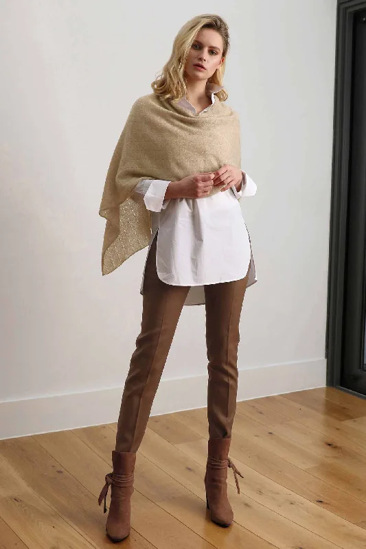 Women's Simple Cloak for Winter-Beige cashmere poncho Multiway