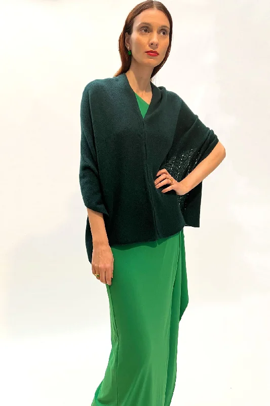 Women's Gothic Hooded Cloak-Bottle green cashmere poncho Multiway