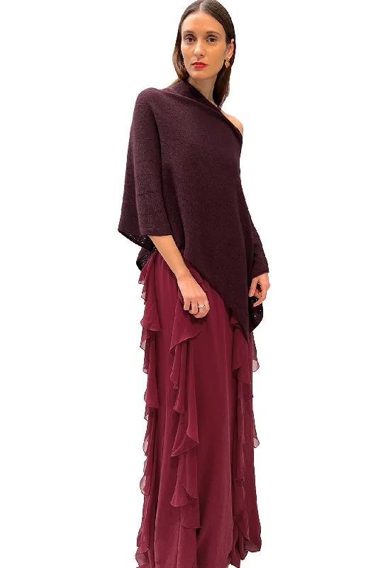 Women's Lightweight Cloak-Burgundy cashmere poncho Multiway