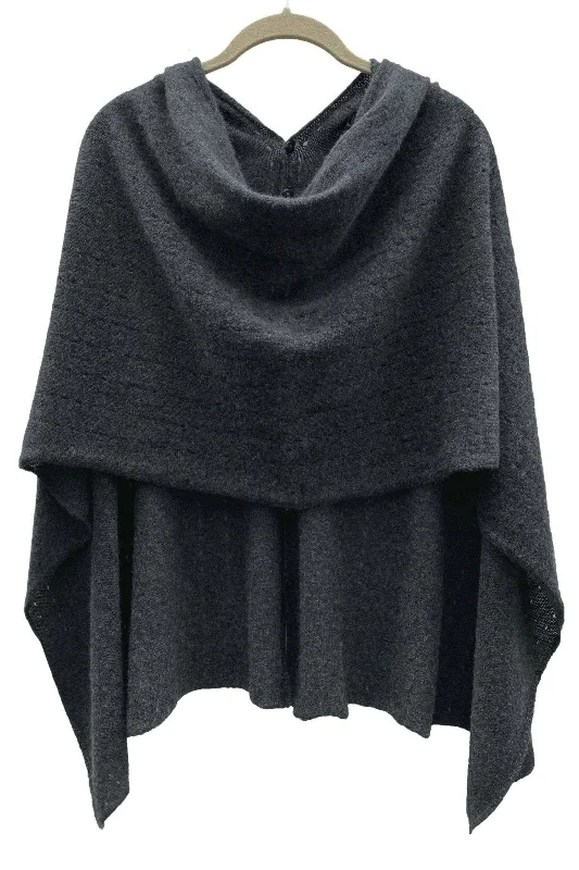 Women's Wool Cloak with Buttons-Charcoal grey cashmere poncho Multiway