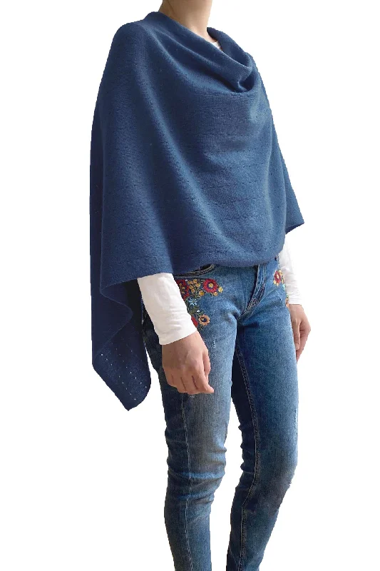 Women's Cloak for Outdoor Adventures-Jeans blue cashmere poncho Multiway