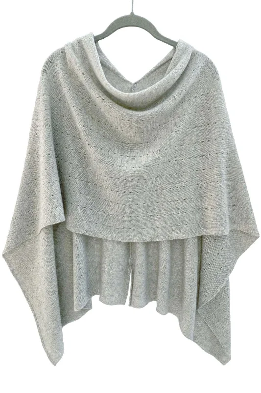 Women's Woolen Cape Cloak-Light grey cashmere poncho Multiway