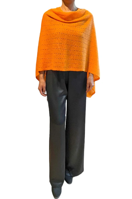 Women's Cloak for Layering-Orange cashmere poncho Multiway