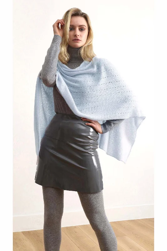 Women's Cloak with Shawl Design-Pale blue cashmere poncho Multiway