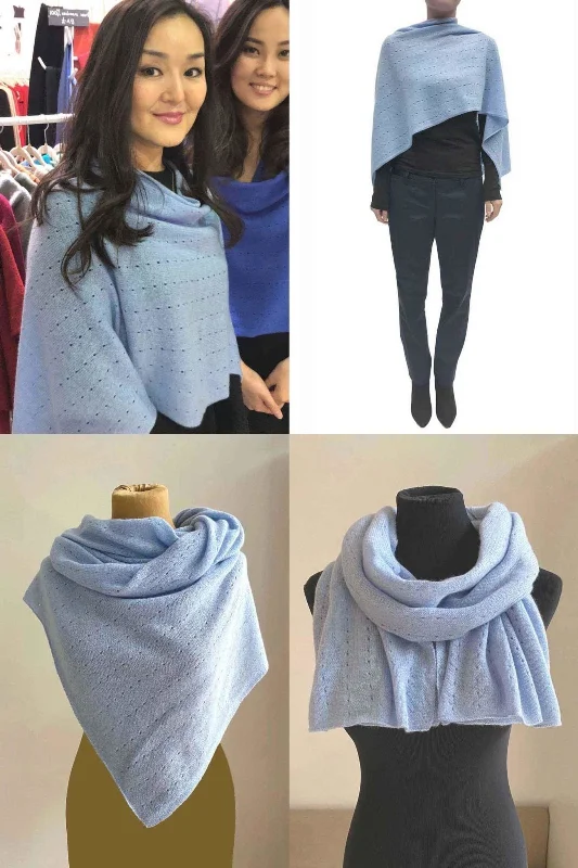 Women's Cloak for Cozy Outdoors-Powder blue cashmere poncho Multiway