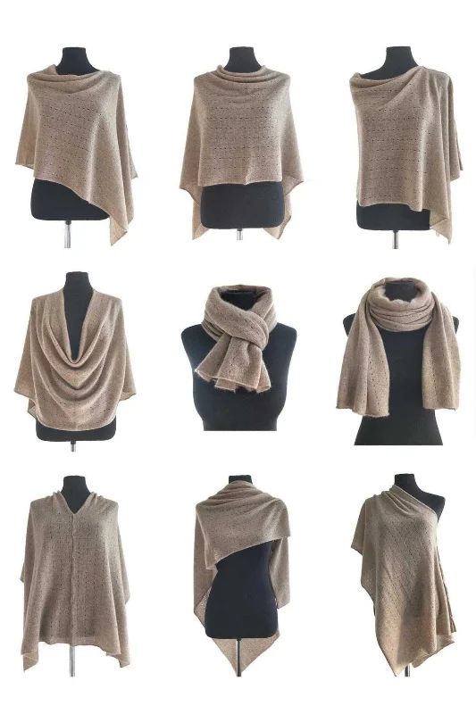 Vintage Women's Cloak-Dark beige cashmere poncho Multiway