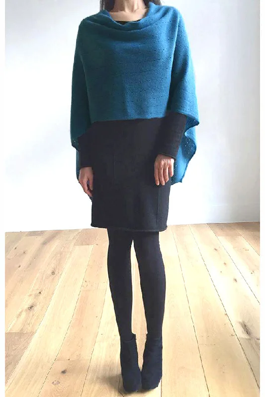 Women's Cloak for Fall Layers-Teal blue cashmere poncho Multiway