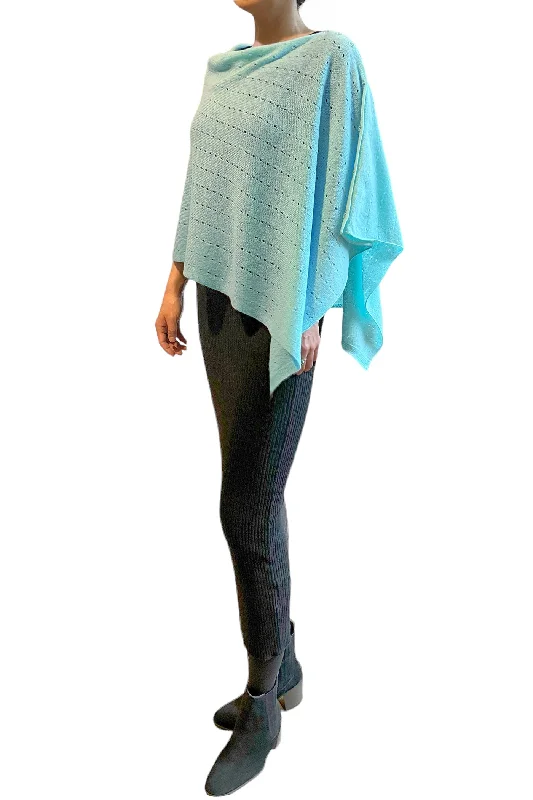 Women's Cloak with Dramatic Sleeves-Turquoise cashmere poncho Multiway