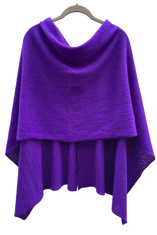 Women's Black Velvet Cloak-Violet cashmere poncho Multiway