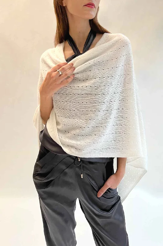 Women's Cloak with Elegant Flow-White cashmere poncho Multiway