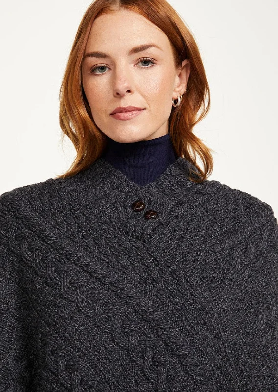 Women's Cloak with Peacoat Style-Aran Poncho | Charcoal