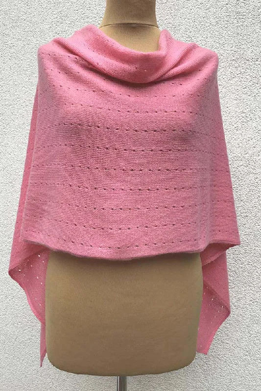 Women's Simple Cloak with Hood-Coral pink cashmere poncho Multiway