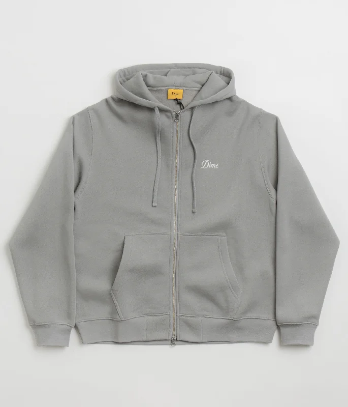 Women's Hoodies with Tartan Plaid Design -Dime Cursive Zip Hoodie - Stone Silver