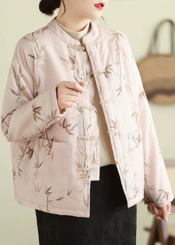 Women's Reversible Down Coat-Elegant Pink Stand Collar Button Print Thick Coats Winter Women's Reversible Down Coat-Elegant Pink Stand Collar Button Print Thick Coats Winter