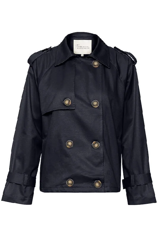 Women's Jackets with Soft Knit Materials-EW Mira Eclipse Short Navy Trenchcoat
