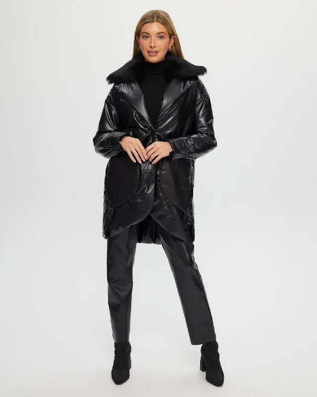 Best Down Coats for Women-FABRIC JACKET WITH DETACHABLE SHEARLING LAMB COLLAR
