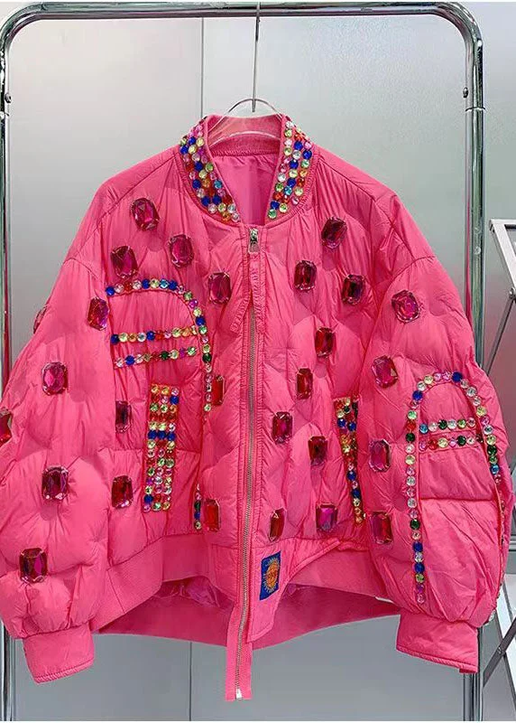 Women's Cozy Down Coat-Fitted Rose O-Neck Nail Bead Zircon Duck Down Down Coat Winter Women's Cozy Down Coat-Fitted Rose O-Neck Nail Bead Zircon Duck Down Down Coat Winter