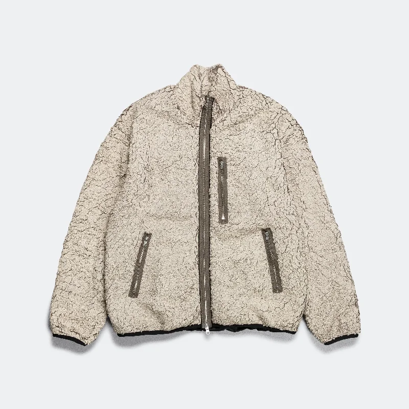 Women's Jackets with Softshell Design-Funnel Track Jacket - Off White Painted Sherpa Women's Jackets with Softshell Design-Funnel Track Jacket - Off White Painted Sherpa