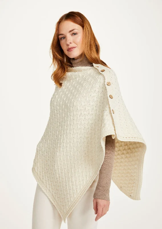 Women's Simple Cloak for Winter-Glenbeigh Aran Cape | Natural