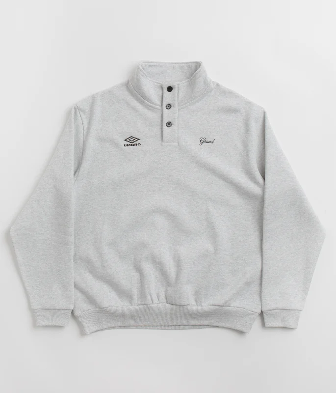 Women's Jackets with Bold Outerwear Look-Grand Collection x Umbro Button Collar Sweatshirt - Ash Grey