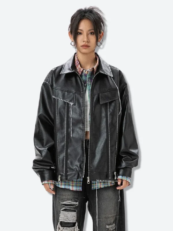 Women's Jackets for Running and Walking-Grunge Faux Leather Jacket