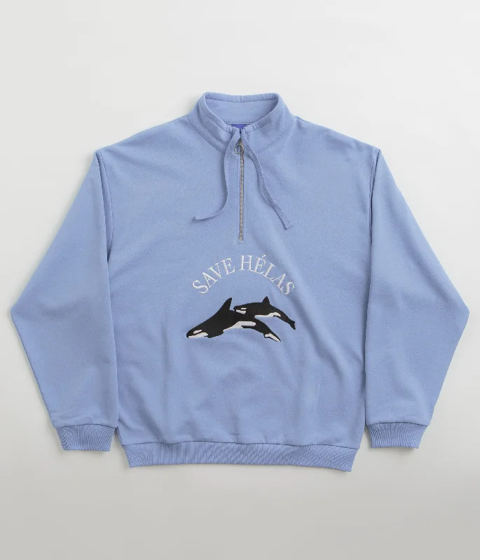 Women's Jackets with Reflective Features-Helas Save Helas Quarter Zip Sweatshirt - Grey Blue Women's Jackets with Reflective Features-Helas Save Helas Quarter Zip Sweatshirt - Grey Blue