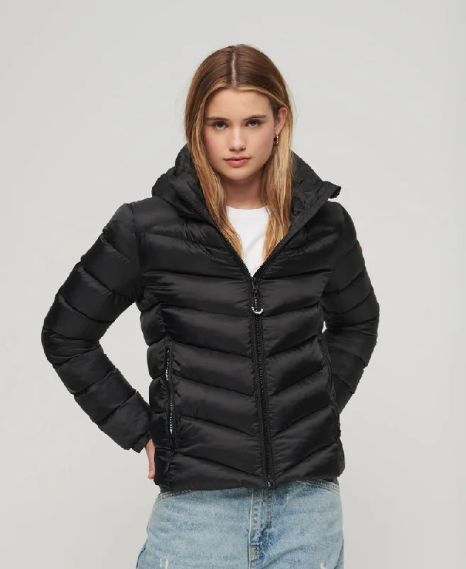 Women's Soft-Fit Down Coat-Hooded Fuji Padded Jacket | Black