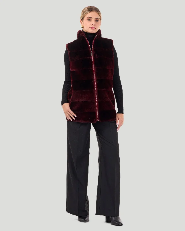 Women's Down Coat with Extra Insulation-Horizontal Select Shearling Lamb Zip Vest with Quilted Back Women's Down Coat with Extra Insulation-Horizontal Select Shearling Lamb Zip Vest with Quilted Back
