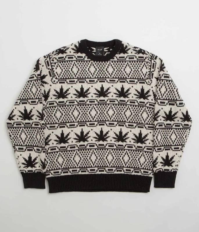 Women's Knit Sweater with Statement Sleeves -HUF Apres Crewneck Sweatshirt - Natural Women's Knit Sweater with Statement Sleeves -HUF Apres Crewneck Sweatshirt - Natural