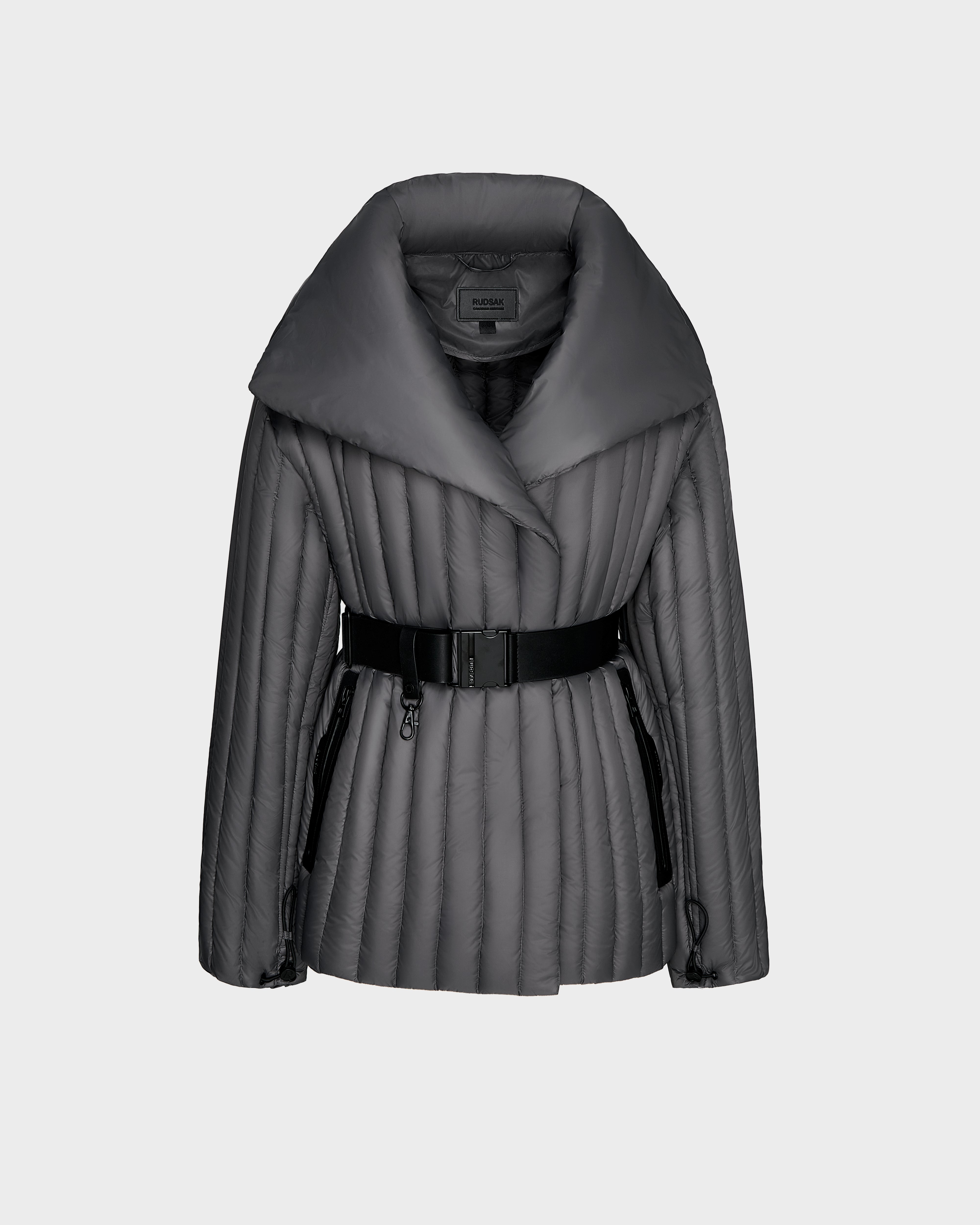 Women's Down Coat with High Collar-INES T - 8124625 Grey