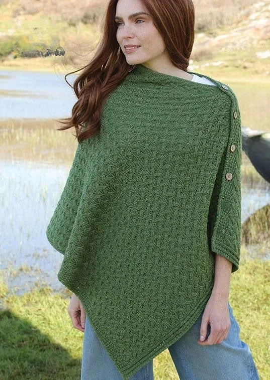 Women's High-End Cloak-Glenbeigh Aran Cape | Green