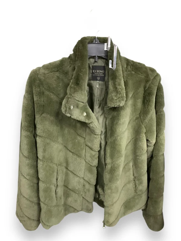 Women's Jackets with Waterproof Fabric-Jacket Faux Fur & Sherpa By Ci Sono In Green, Size: L Women's Jackets with Waterproof Fabric-Jacket Faux Fur & Sherpa By Ci Sono In Green, Size: L