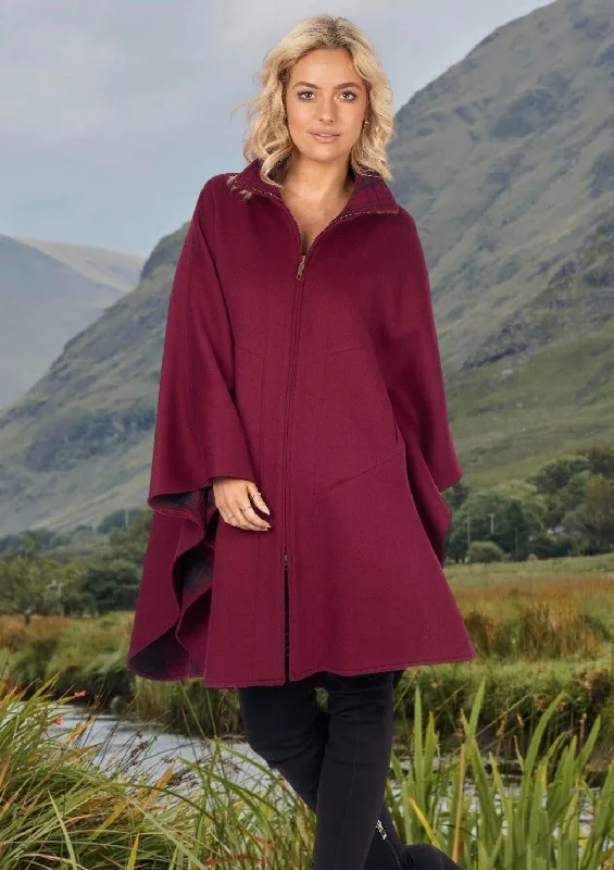 Women's Cloak for Formal Dressing-Jimmy Hourihan Claret Zippered Cape