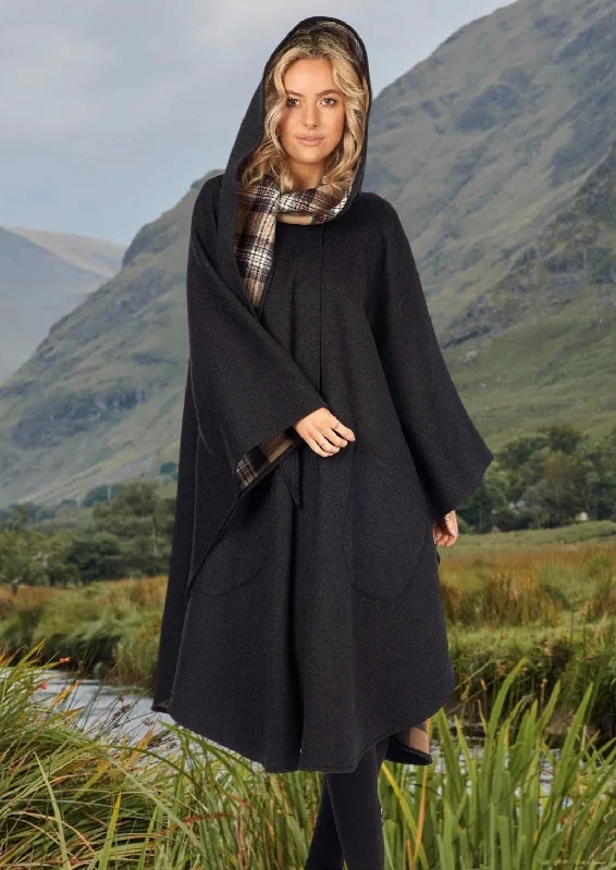 Women's Cloak for Dramatic Fashion-Jimmy Hourihan Classic Charcoal Wool Walking Cape (No Pockets) Women's Cloak for Dramatic Fashion-Jimmy Hourihan Classic Charcoal Wool Walking Cape (No Pockets)