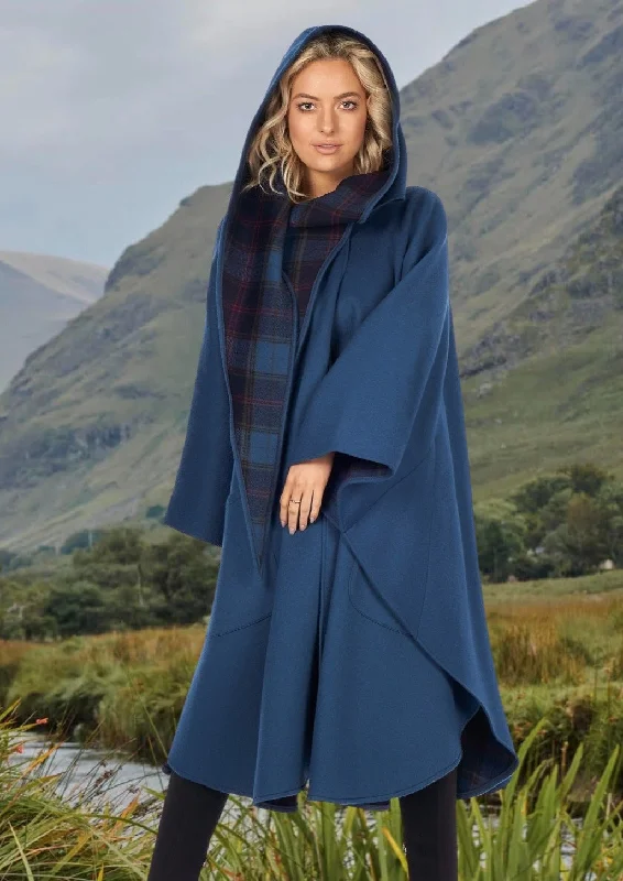 Women's Cloak with Collar Design-Jimmy Hourihan Classic Teal Wool Walking Cape (No Pockets)