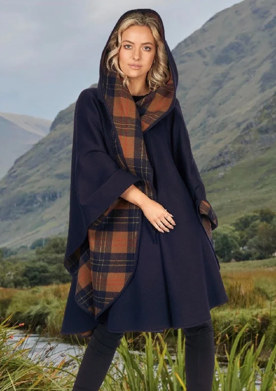 Women's Cloak with Plush Lining-Jimmy Hourihan Dark Navy Walking Cape (No Pockets)