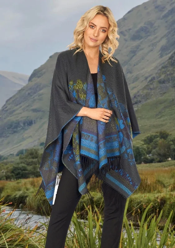 Women's Cloak for Layered Fashion-Jimmy Hourihan Fringed Shawl in Grey/Multi